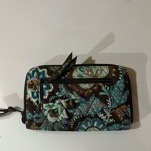 Vera. Bradley, wallet, muted blue, and brown tones.